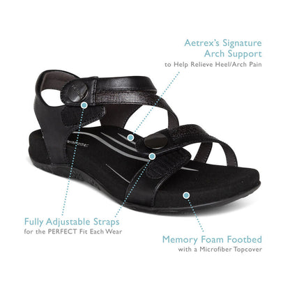 Aetrex Jess Adjustable Quarter Strap Sandal - White