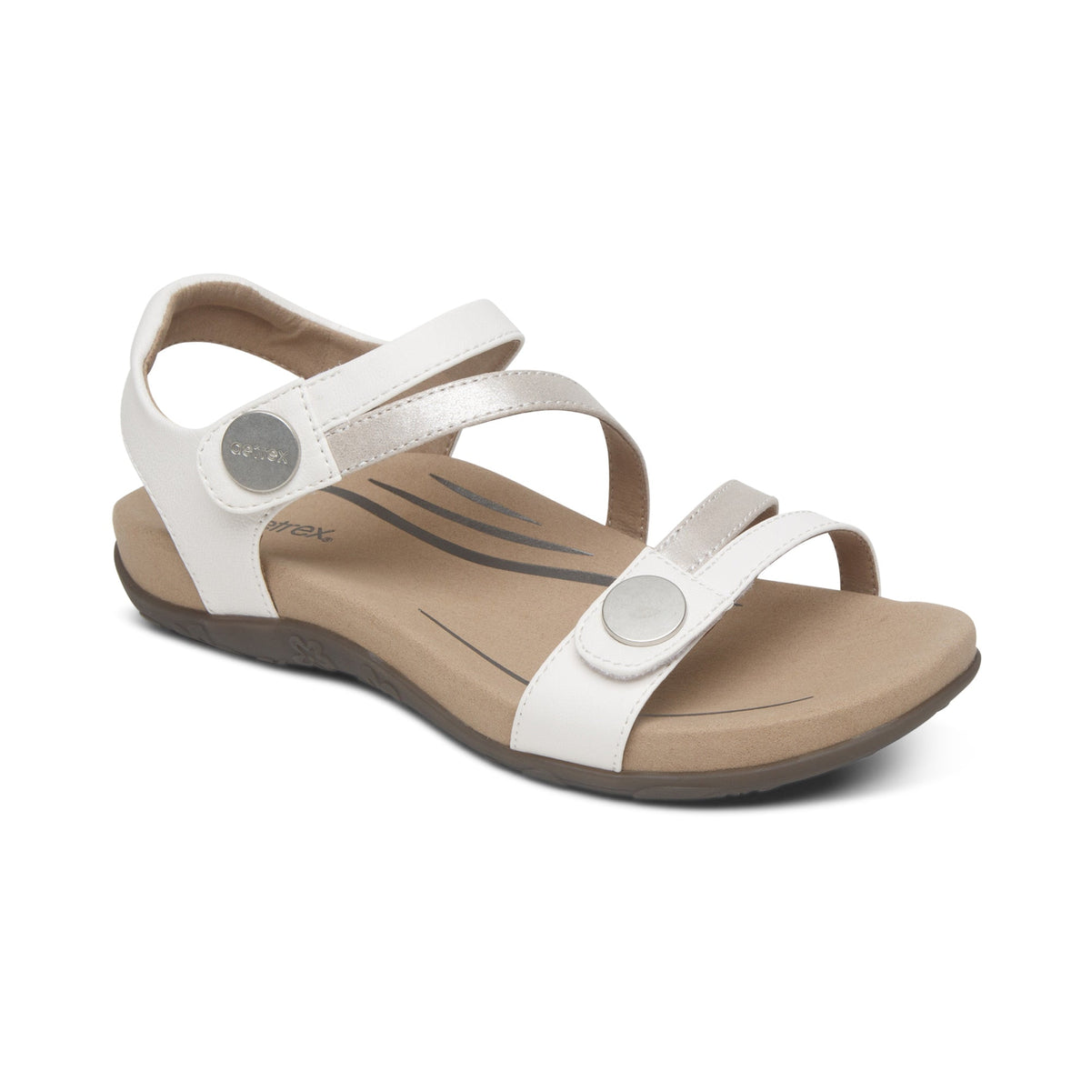 Aetrex Jess Adjustable Quarter Strap Sandal - White
