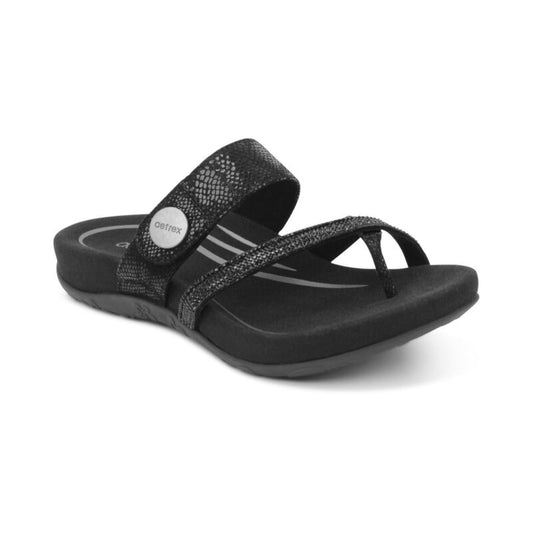 Aetrex Izzy Adjustable Slide Sandal - Black Sparkle