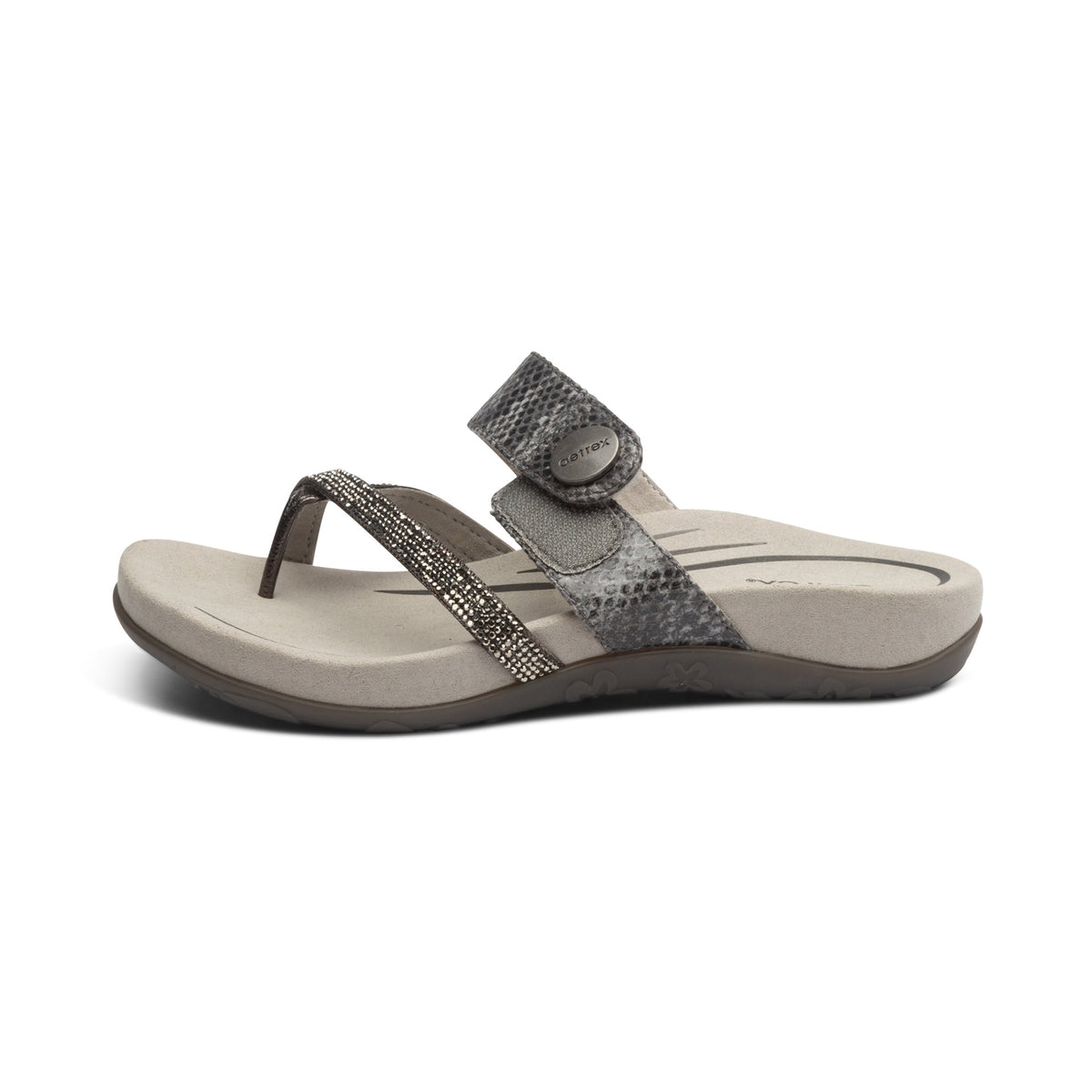 Aetrex Izzy Adjustable Slide Sandal - Pewter Sparkle