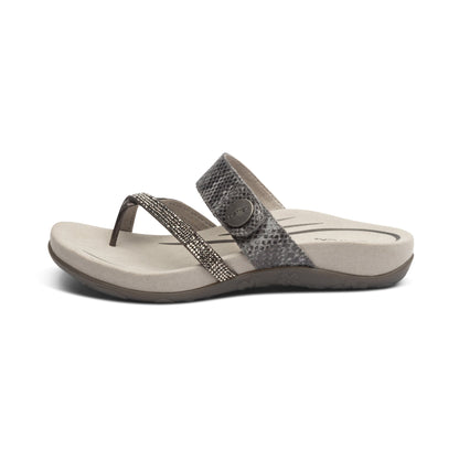 Aetrex Izzy Adjustable Slide Sandal - Pewter Sparkle
