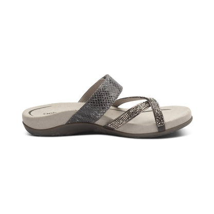 Aetrex Izzy Adjustable Slide Sandal - Pewter Sparkle