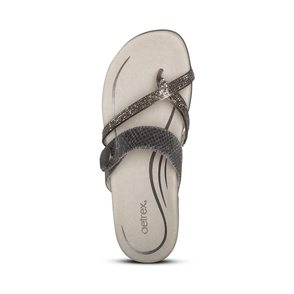 Aetrex Izzy Adjustable Slide Sandal - Pewter Sparkle