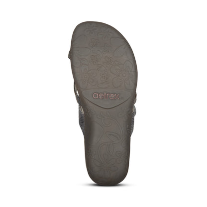Aetrex Izzy Adjustable Slide Sandal - Pewter Sparkle