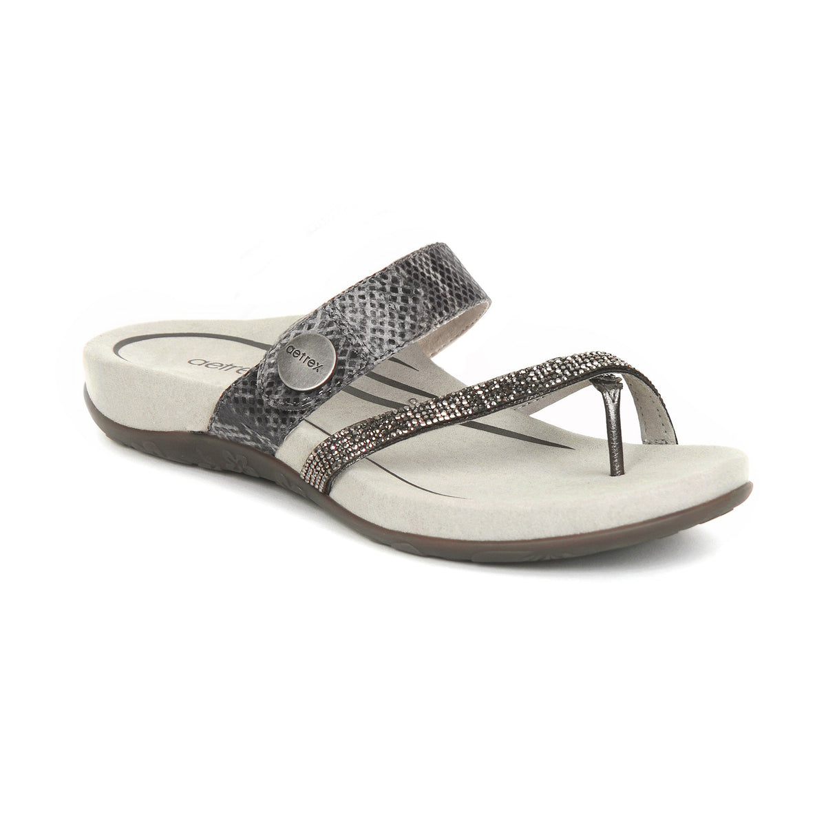 Aetrex Izzy Adjustable Slide Sandal - Pewter Sparkle