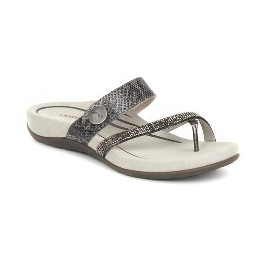 Aetrex Izzy Adjustable Slide Sandal - Pewter Sparkle