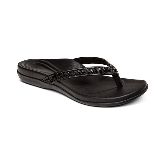 Aetrex Eve Sparkly Thong Sandal - Black