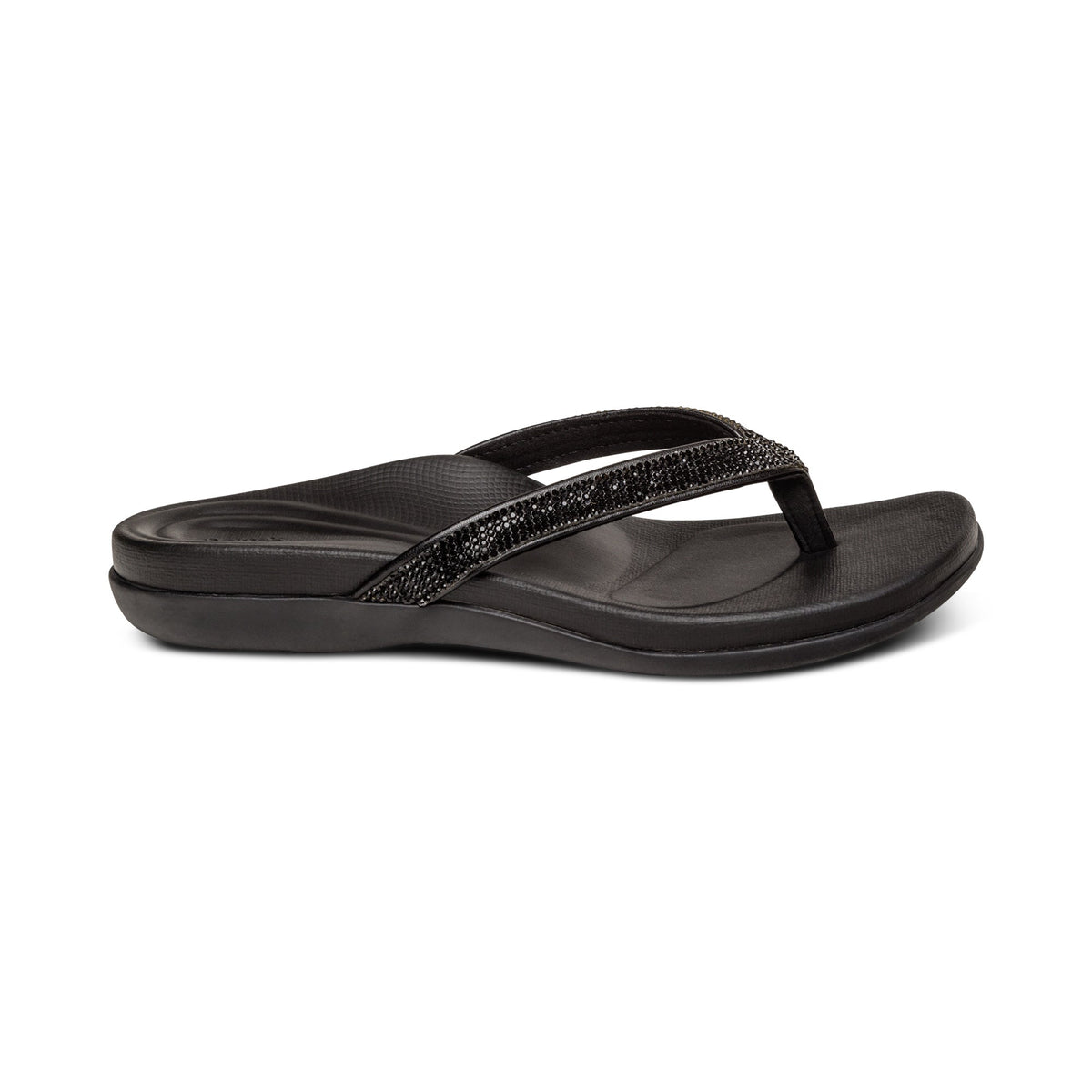 Aetrex Eve Sparkly Thong Sandal - Black