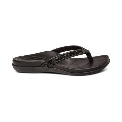 Aetrex Eve Sparkly Thong Sandal - Black