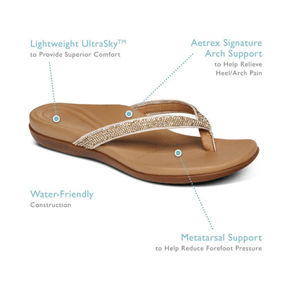 Aetrex Eve Sparkly Thong Sandal - Black