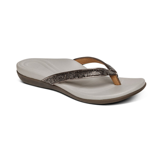 Aetrex Eve Sparkly Thong Sandal - Pewter