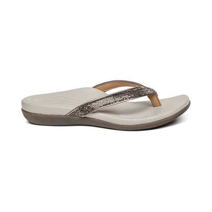 Aetrex Eve Sparkly Thong Sandal - Pewter