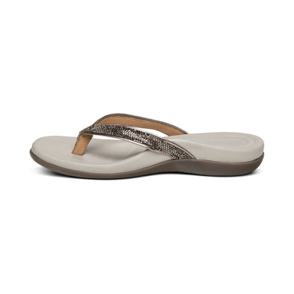 Aetrex Eve Sparkly Thong Sandal - Pewter