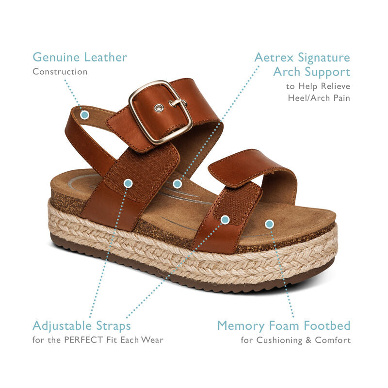 Aetrex Vania Arch Support Platform Sandal - Cognac
