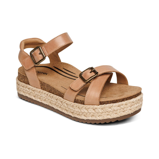 Aetrex Paula Arch Support Platform Sandal - Camel