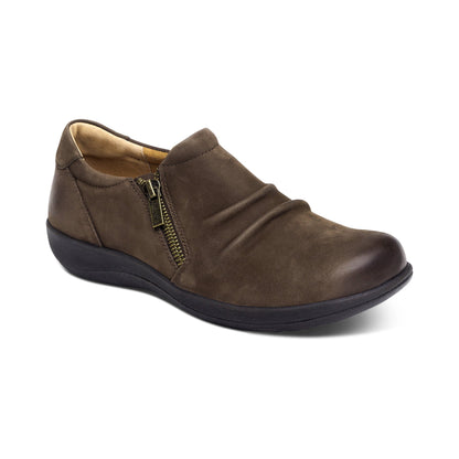 Aetrex Katie Side Zip Slip-On - Dark Earth