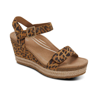 Aetrex Sydney Quarter Strap Espadrille Wedge - Leopard