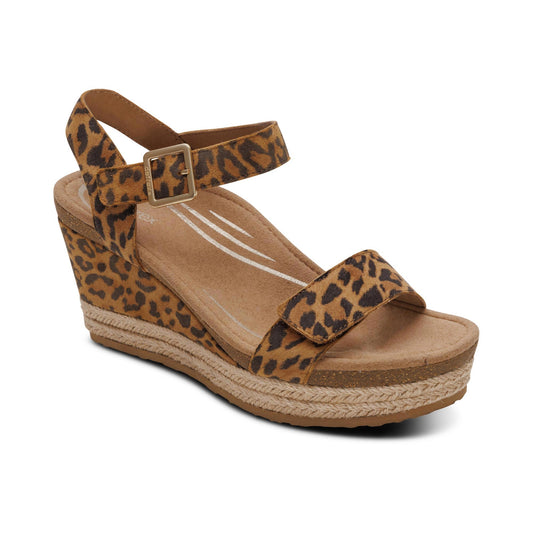 Aetrex Sydney Quarter Strap Espadrille Wedge - Leopard