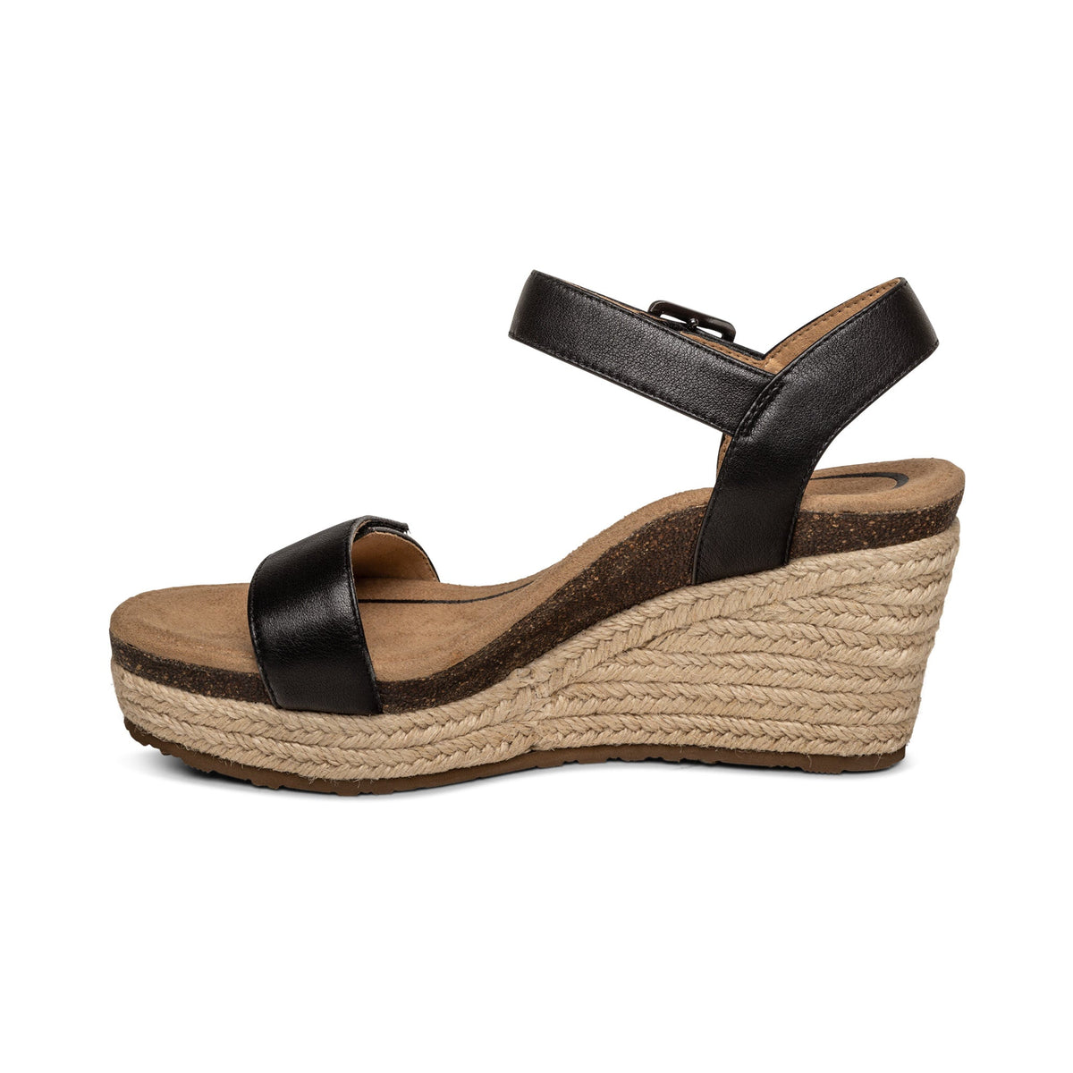 Aetrex Sydney Quarter Strap Espadrille Wedge - Black Leather