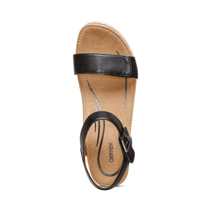 Aetrex Sydney Quarter Strap Espadrille Wedge - Black Leather