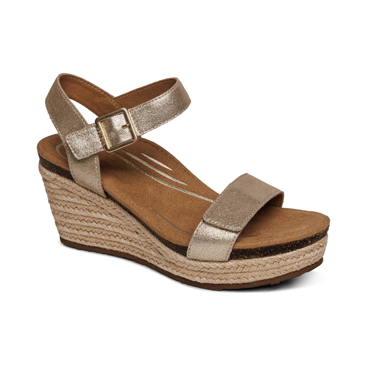 Aetrex Sydney Quarter Strap Espadrille Wedge - Champagne