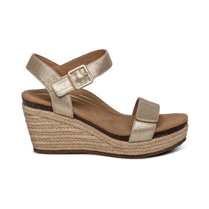 Aetrex Sydney Quarter Strap Espadrille Wedge - Champagne