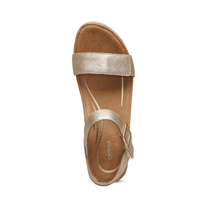 Aetrex Sydney Quarter Strap Espadrille Wedge - Champagne