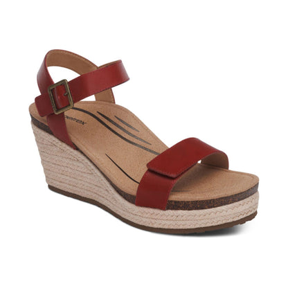 Aetrex Sydney Quarter Strap Espadrille Wedge - Red