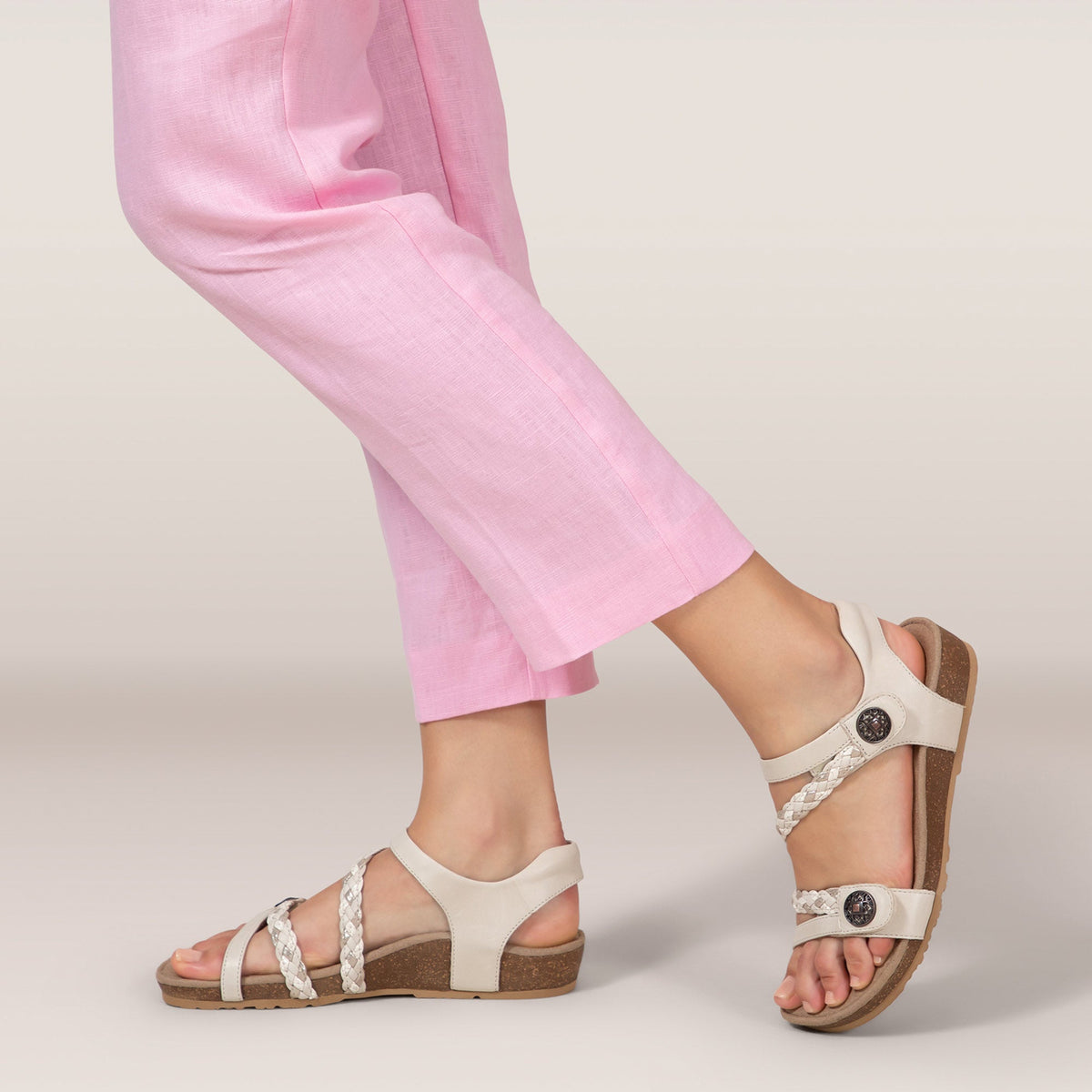Aetrex Jillian Braided Quarter Strap Sandal - Ivory