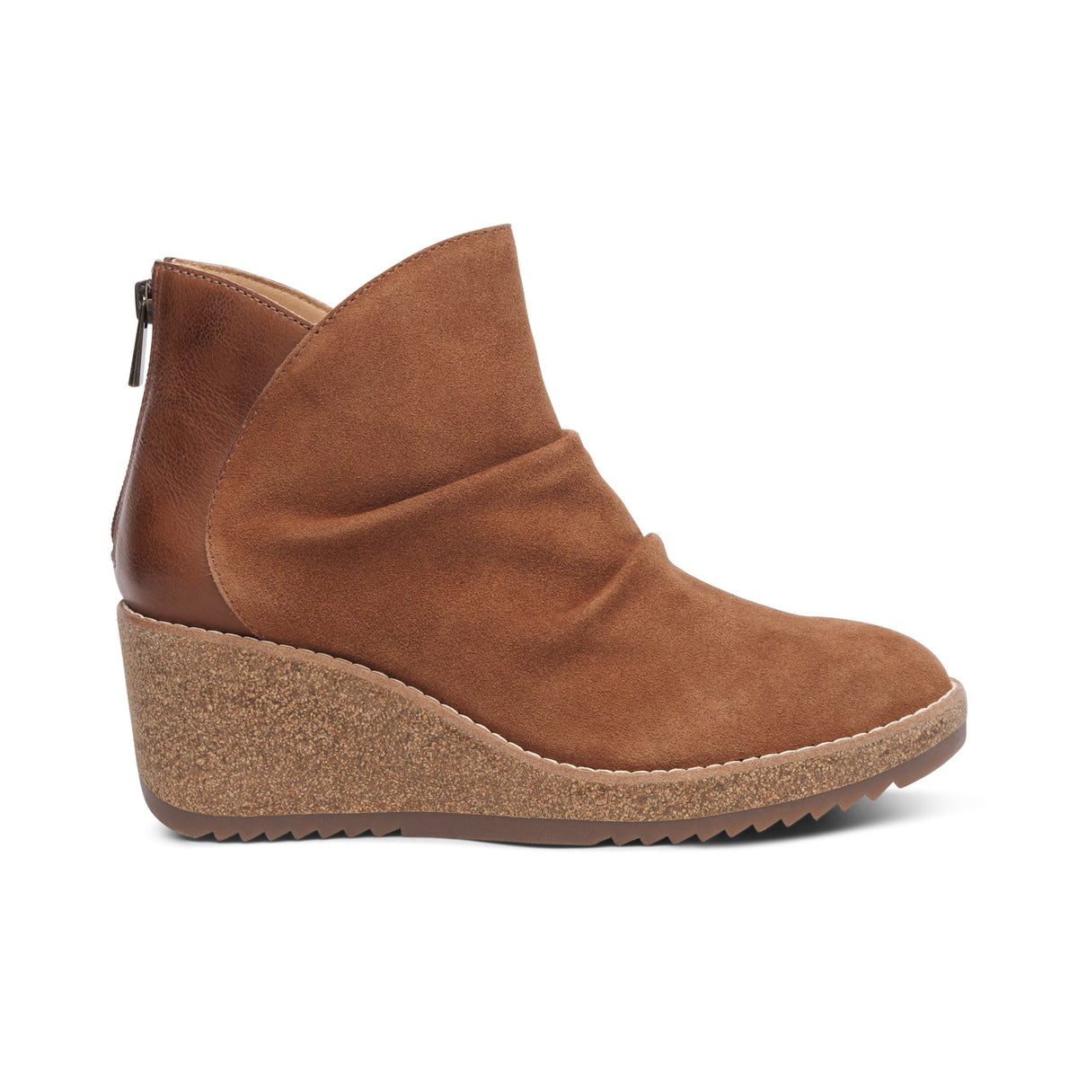 Aetrex Kara Ankle Wedge Boot - Cognac