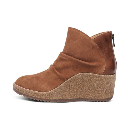 Aetrex Kara Ankle Wedge Boot - Cognac