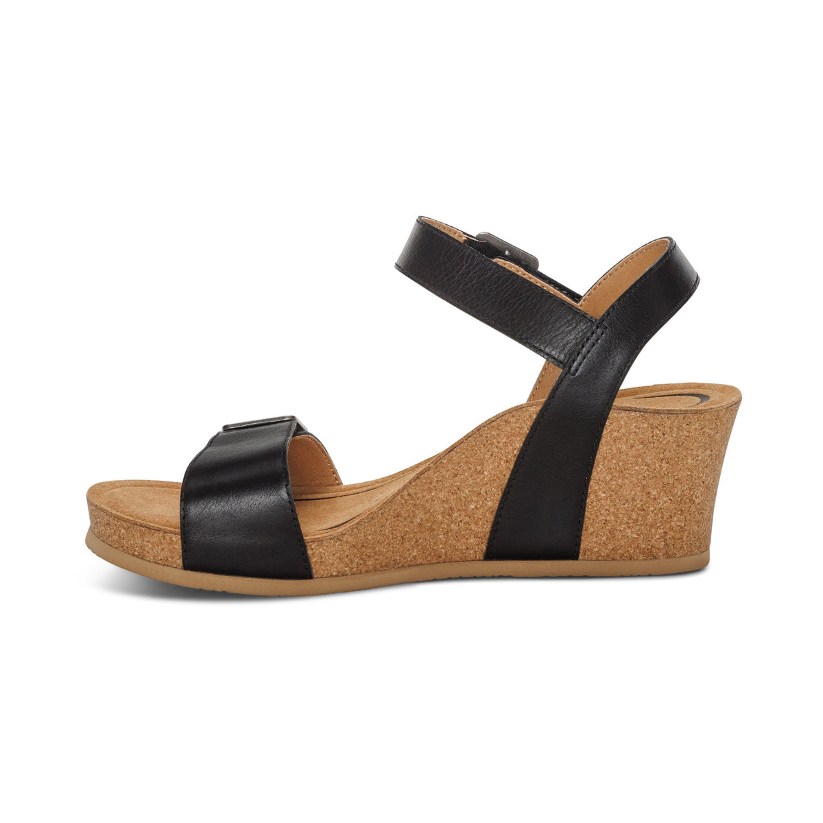 Aetrex Lexa Quarter Strap Wedge - Black Leather