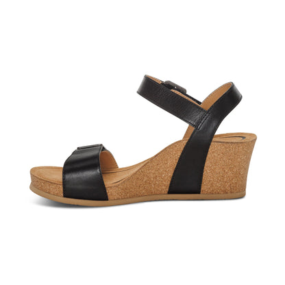 Aetrex Lexa Quarter Strap Wedge - Black Leather