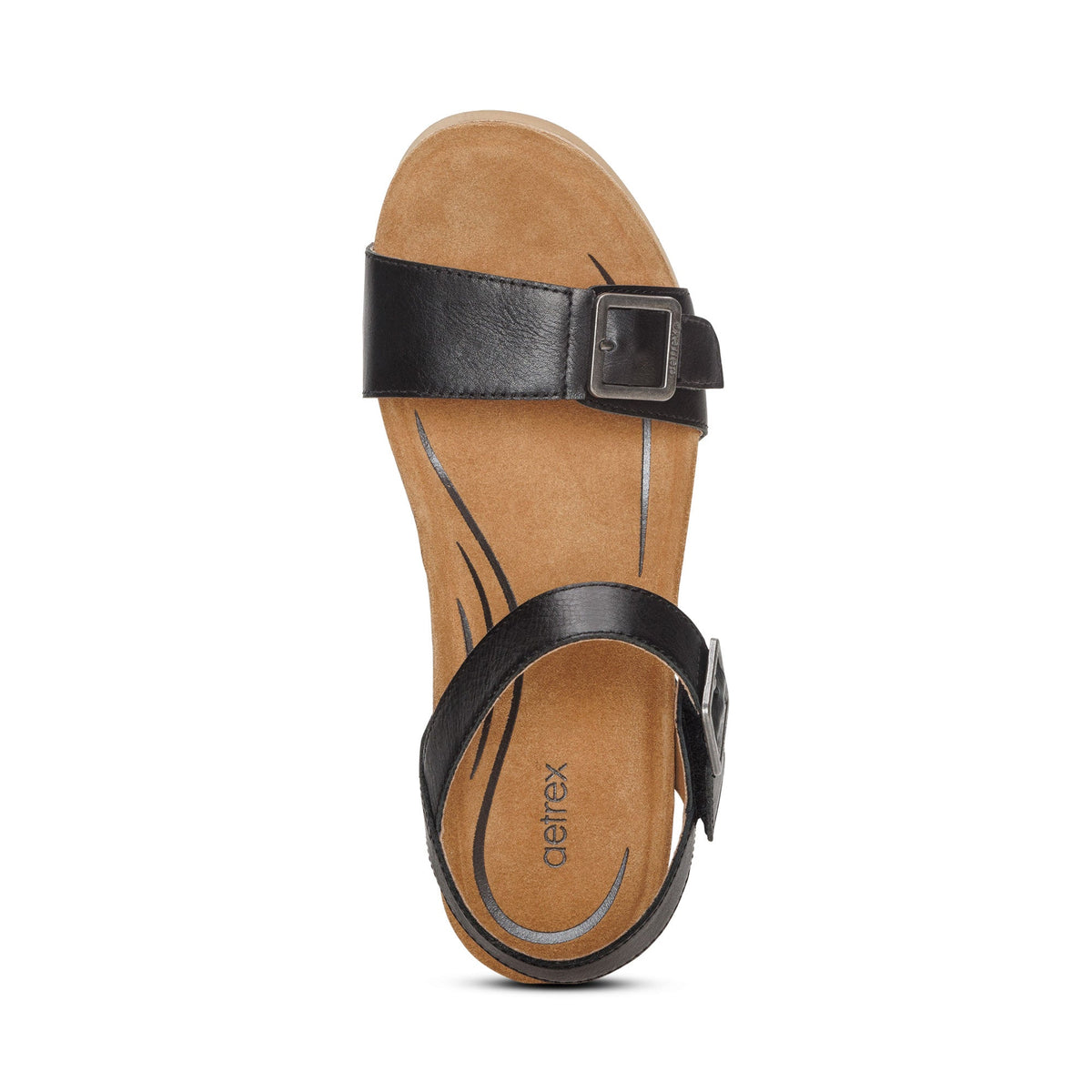 Aetrex Lexa Quarter Strap Wedge - Black Leather
