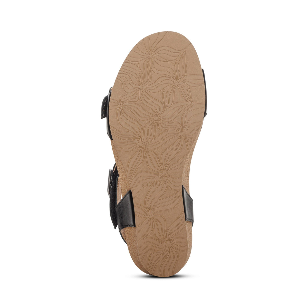 Aetrex Lexa Quarter Strap Wedge - Black Leather