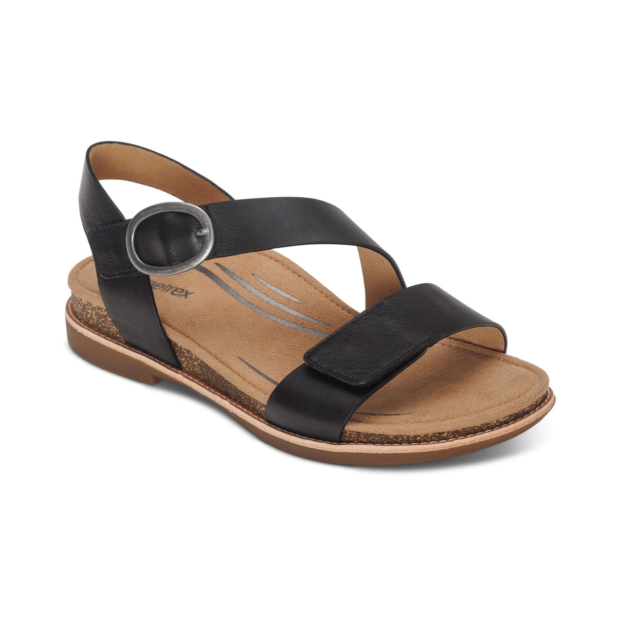 Aetrex Tamara Asymmetrical Quarter Strap Sandal - Black