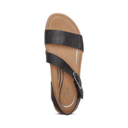 Aetrex Tamara Asymmetrical Quarter Strap Sandal - Black
