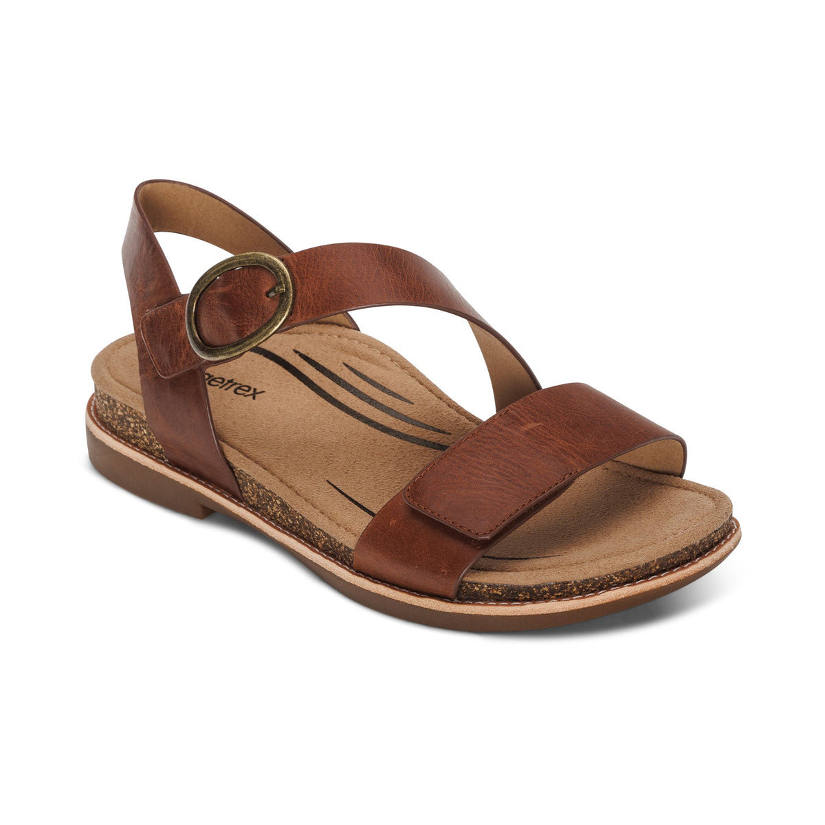 Aetrex Tamara Asymmetrical Quarter Strap Sandal - Walnut