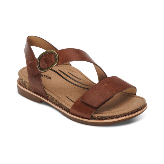 Aetrex Tamara Asymmetrical Quarter Strap Sandal - Walnut