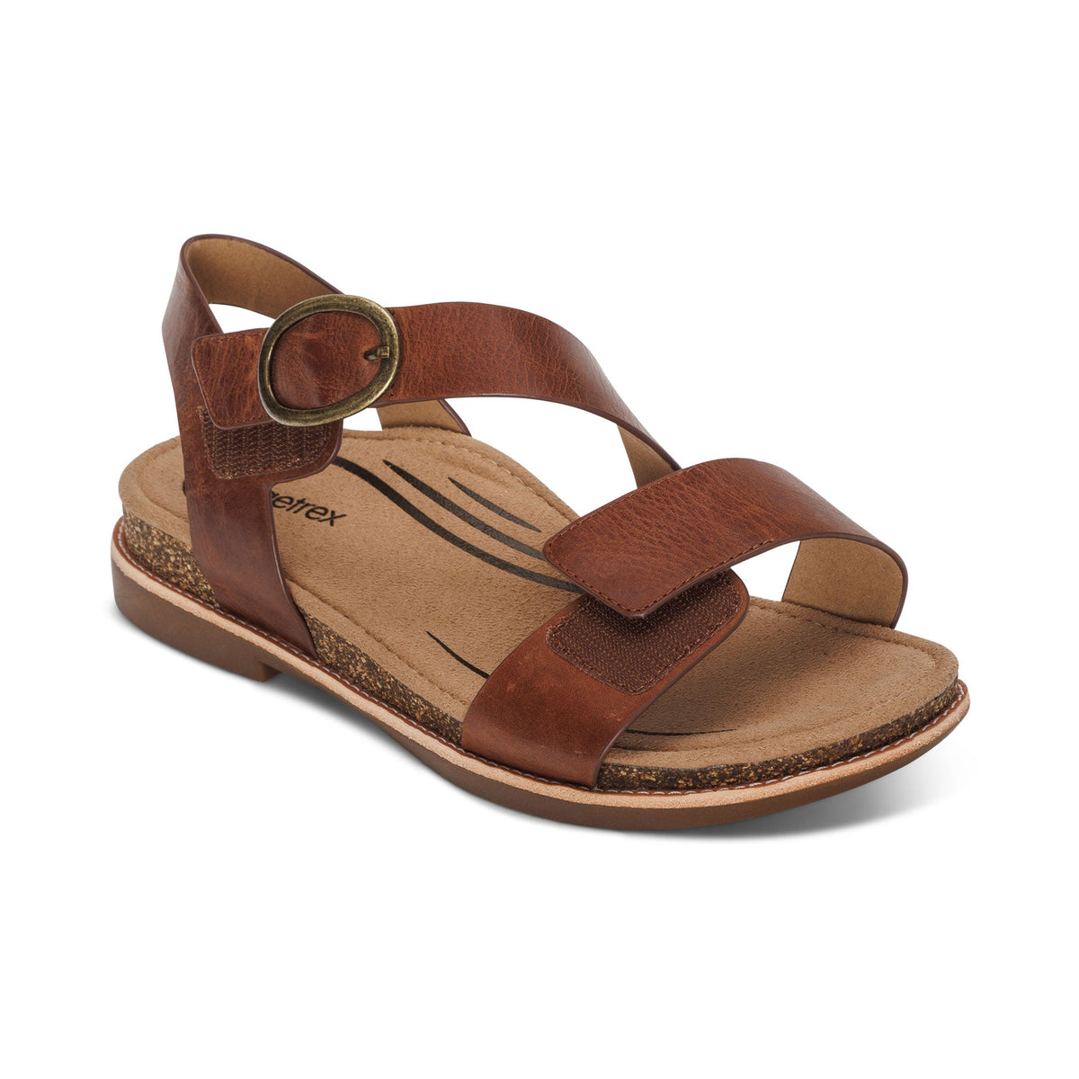 Aetrex Tamara Asymmetrical Quarter Strap Sandal - Walnut
