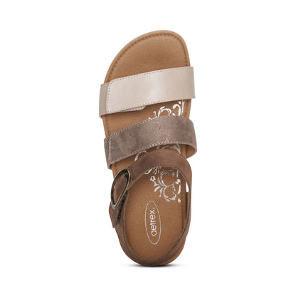 Aetrex Lilly Adjustable Quarter Strap Sandal - Taupe