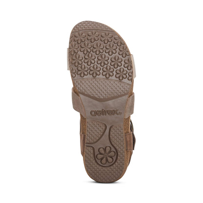Aetrex Lilly Adjustable Quarter Strap Sandal - Taupe
