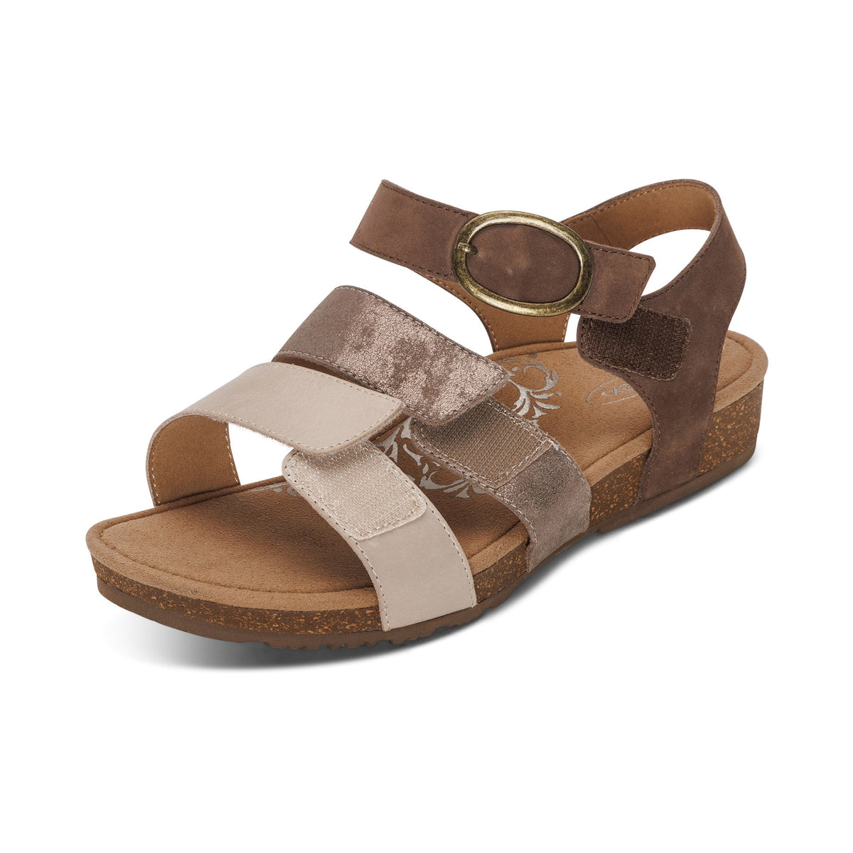 Aetrex Lilly Adjustable Quarter Strap Sandal - Taupe