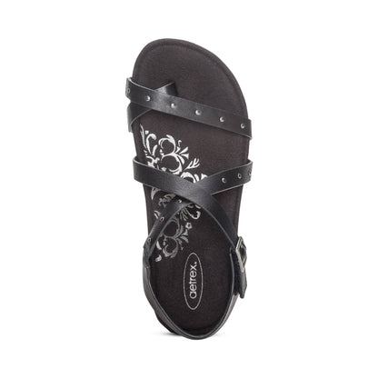 Aetrex Lauren Quarter Strap Sandal - Black