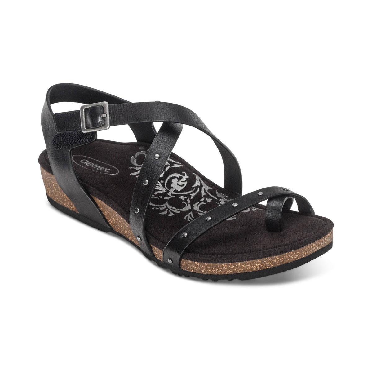 Aetrex Lauren Quarter Strap Sandal - Black