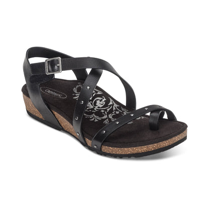 Aetrex Lauren Quarter Strap Sandal - Black