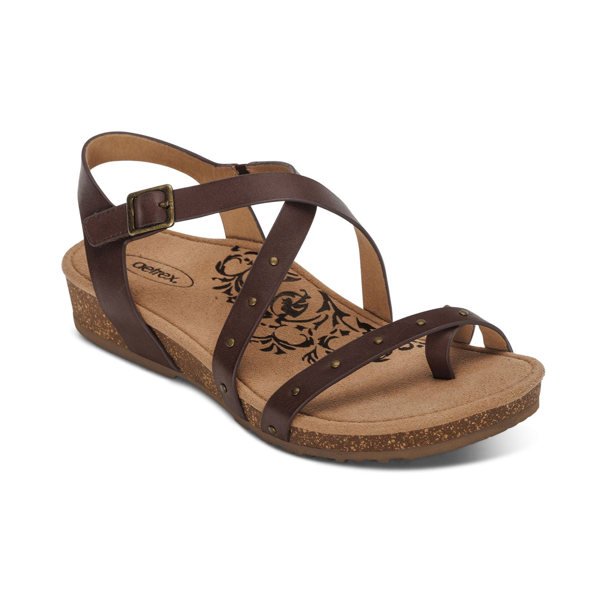 Aetrex Lauren Quarter Strap Sandal - Coffee
