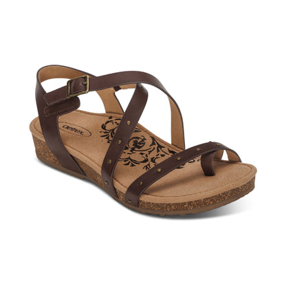 Aetrex Lauren Quarter Strap Sandal - Coffee