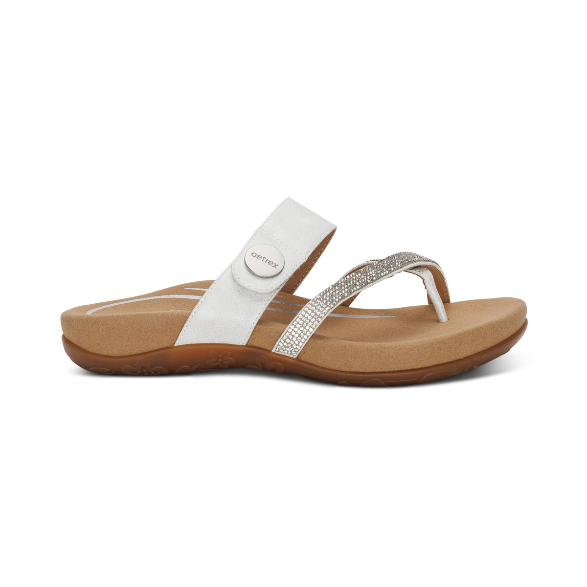 Aetrex Izzy Adjustable Slide Sandal - White Sparkle