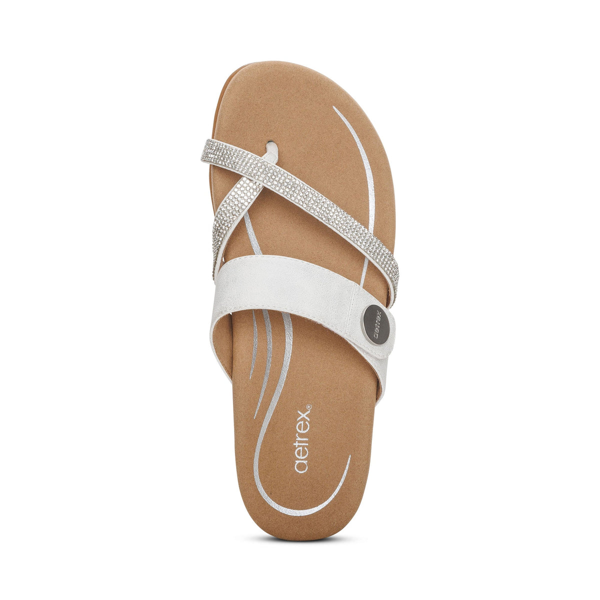 Aetrex Izzy Adjustable Slide Sandal - White Sparkle